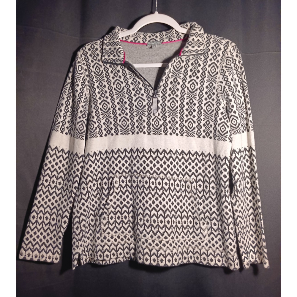 T by Talbots Fair Isle Quarter Zip Women Medium Kangaroo Pocket Sweater - Picture 2 of 6